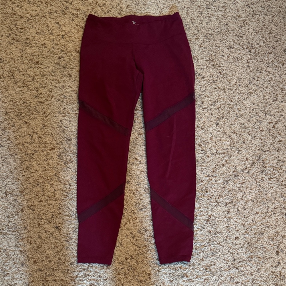 Old Navy Active Burgundy Leggings with Mesh Detail